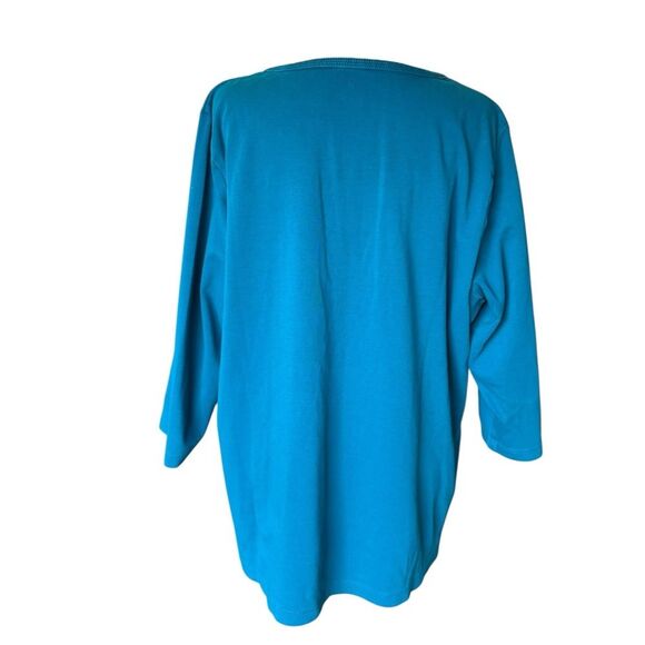 LL Bean Tee Shirt Three Quarter Sleeve Splitneck Teal Womens Size 2X Plus - Picture 2 of 10